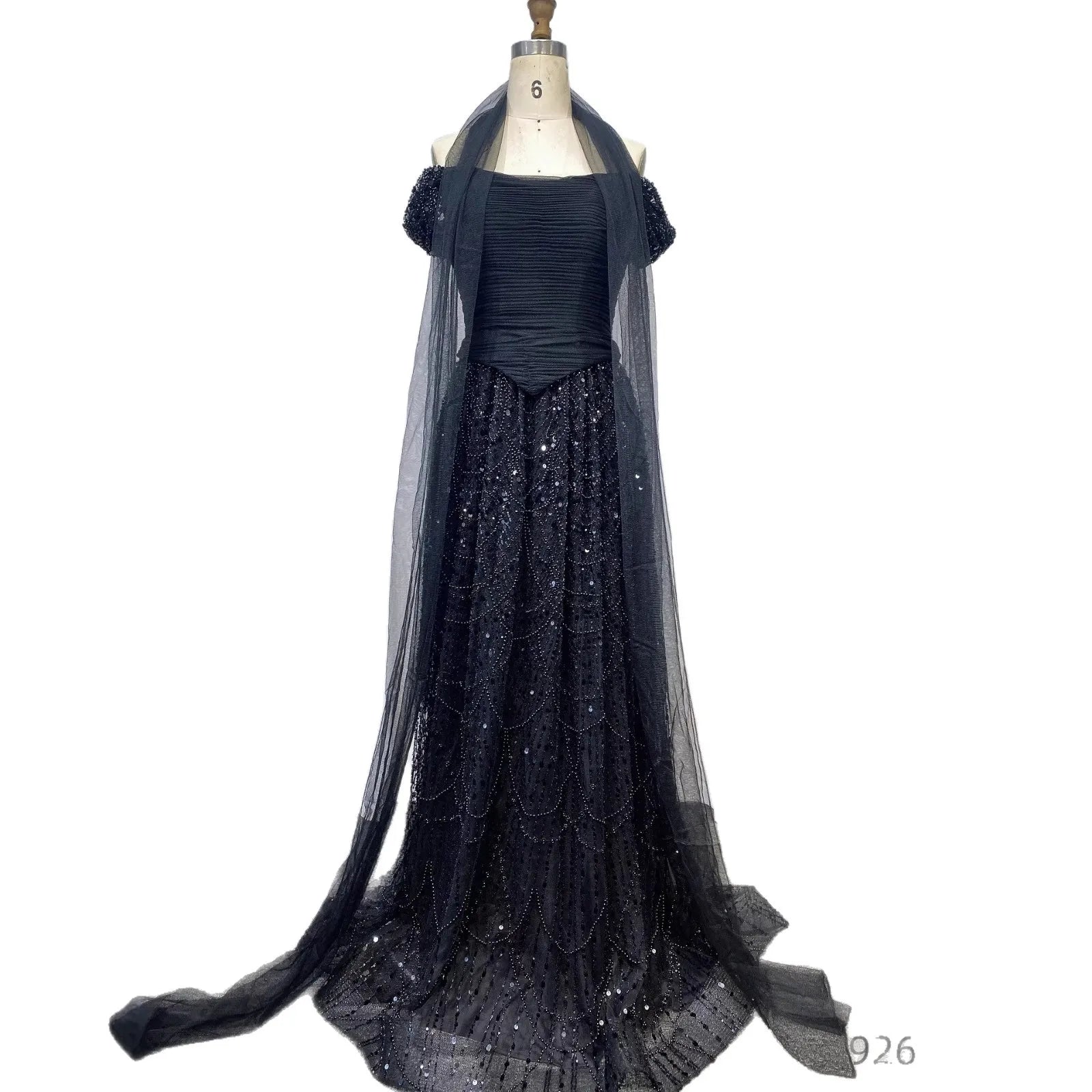 Luxury Arabic Pink Pearls Beaded Evening Dress With Cape