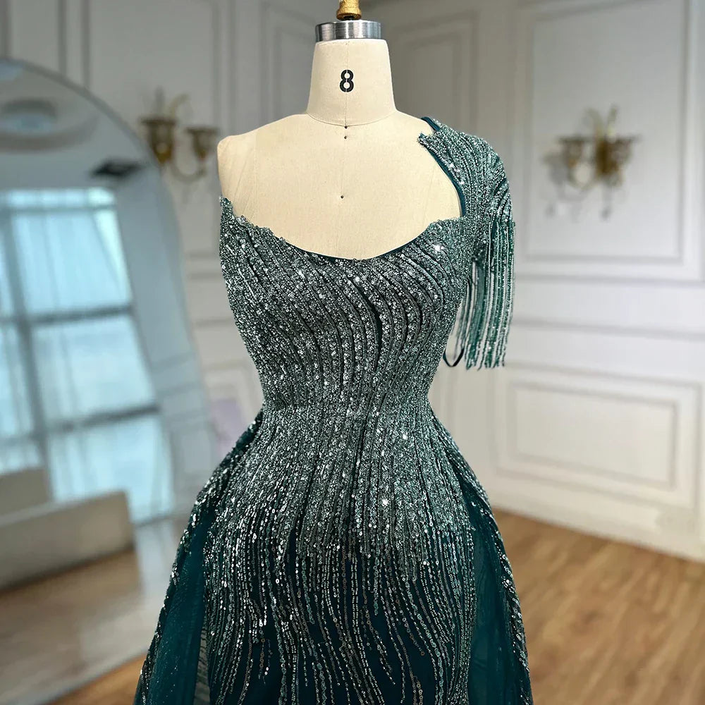 Luxury Green Evening Dress with Overskirt