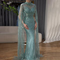 Luxury Dubai  Arabic Nude Mermaid Long Evening Dresses  With Cape