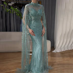 Luxury Dubai  Arabic Nude Mermaid Long Evening Dresses  With Cape