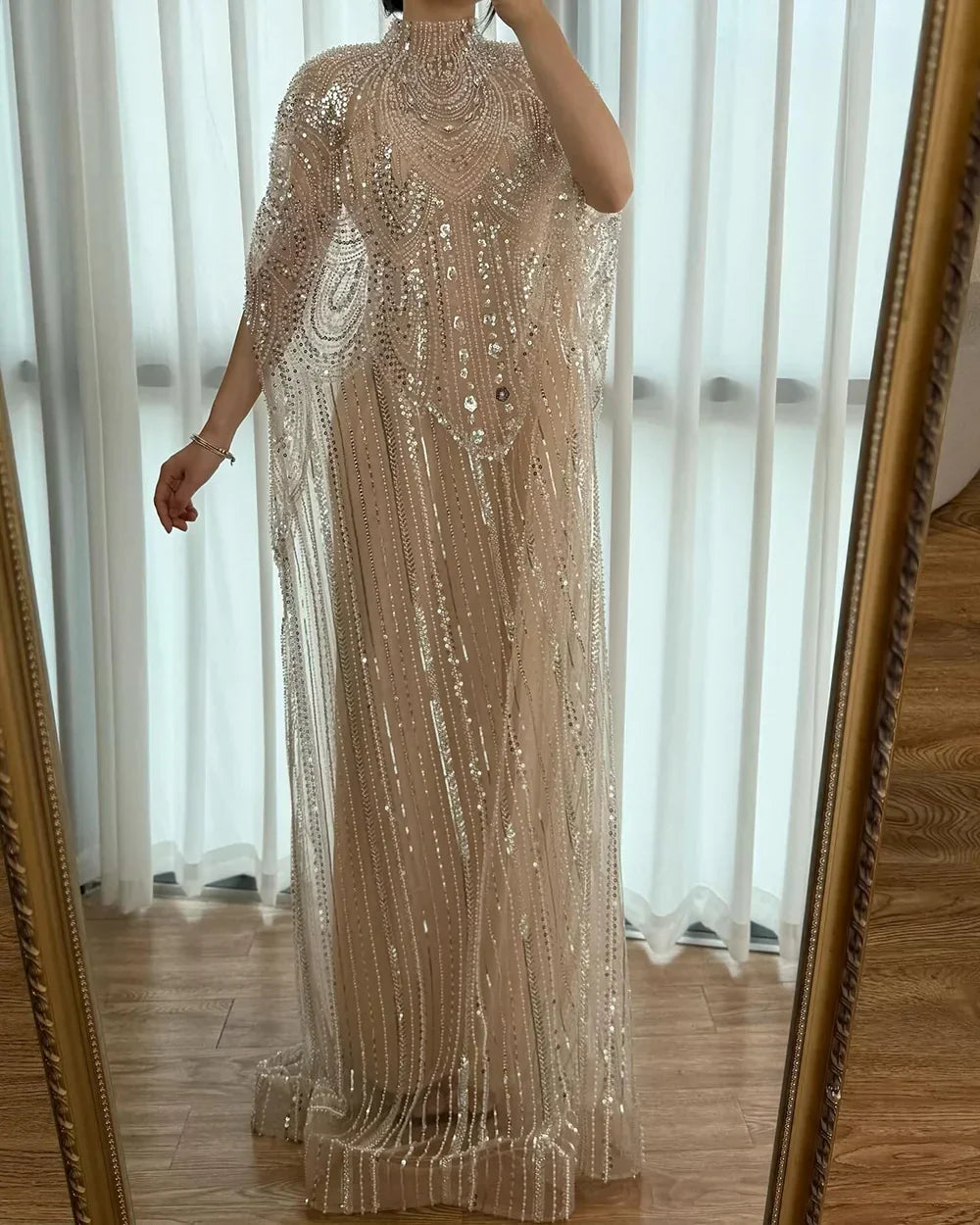 Luxury Champagne Kaftan Evening Gown Wedding Formal Dress