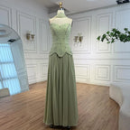 Classy Sage Green   A-Line Chiffon Evening Dress