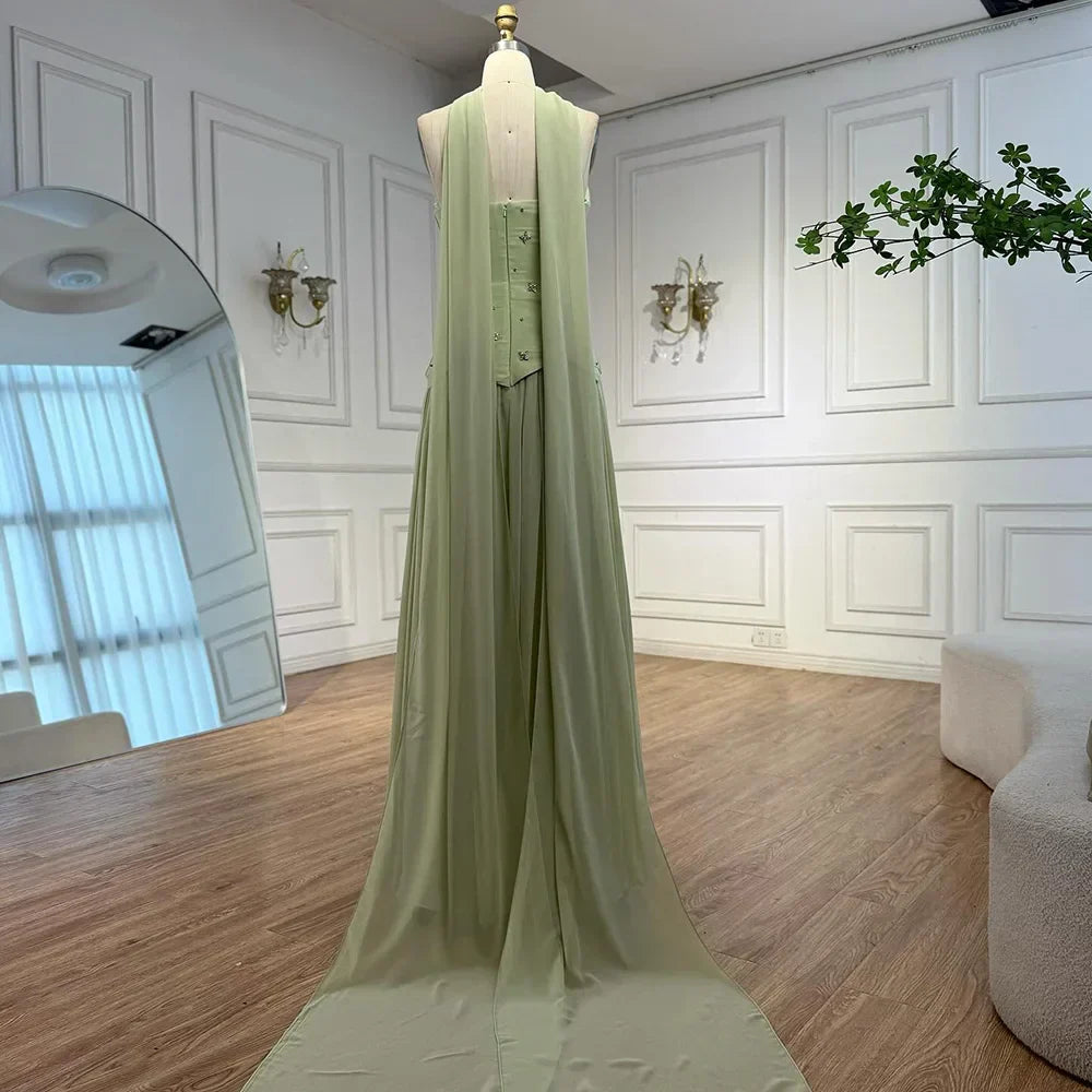Classy Sage Green   A-Line Chiffon Evening Dress