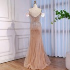 Luxury Nude Off Shoulder Beaded Tassel Evening Dress