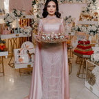 Luxury Arabic Pearls Pink Evening Dress with Cape