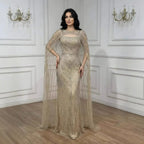 Luxury Blue Diamond Evening Dress With Cape