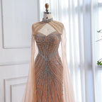 Luxury Nude Mermaid Evening Dress with Cape Sleeves