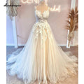 NumberSea Princess Floral Lace Wedding Dresses For Women Champagne Civil Boho Wedding Gowns Vestido De Novia Court Train