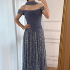 Luxury Arabic Pink Pearls Beaded Evening Dress With Cape