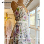 NumberSea Print Flower A Line Boho Bohemian Women Wedding Dress Satin Spaghetti Straps 2025 Boho Bridal Gowns estido de noiva