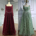Luxury Sage Green Beaded Evening Dress with Long Sleeves