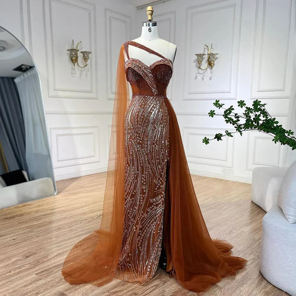 Luxury Green One Shoulder Mermaid Evening Dress with Cape