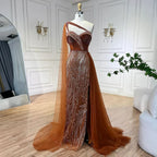 Luxury Green One Shoulder Mermaid Evening Dress with Cape