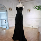 Black Beaded Classy Prom Dress with Spaghetti Straps