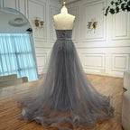 Pink Pearls Beaded Arabic Mermaid Evening Dress with Overskirt LA72811B
