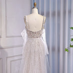 Luxury Lace Pearls Mermaid Evening Dress With Glove White Nude