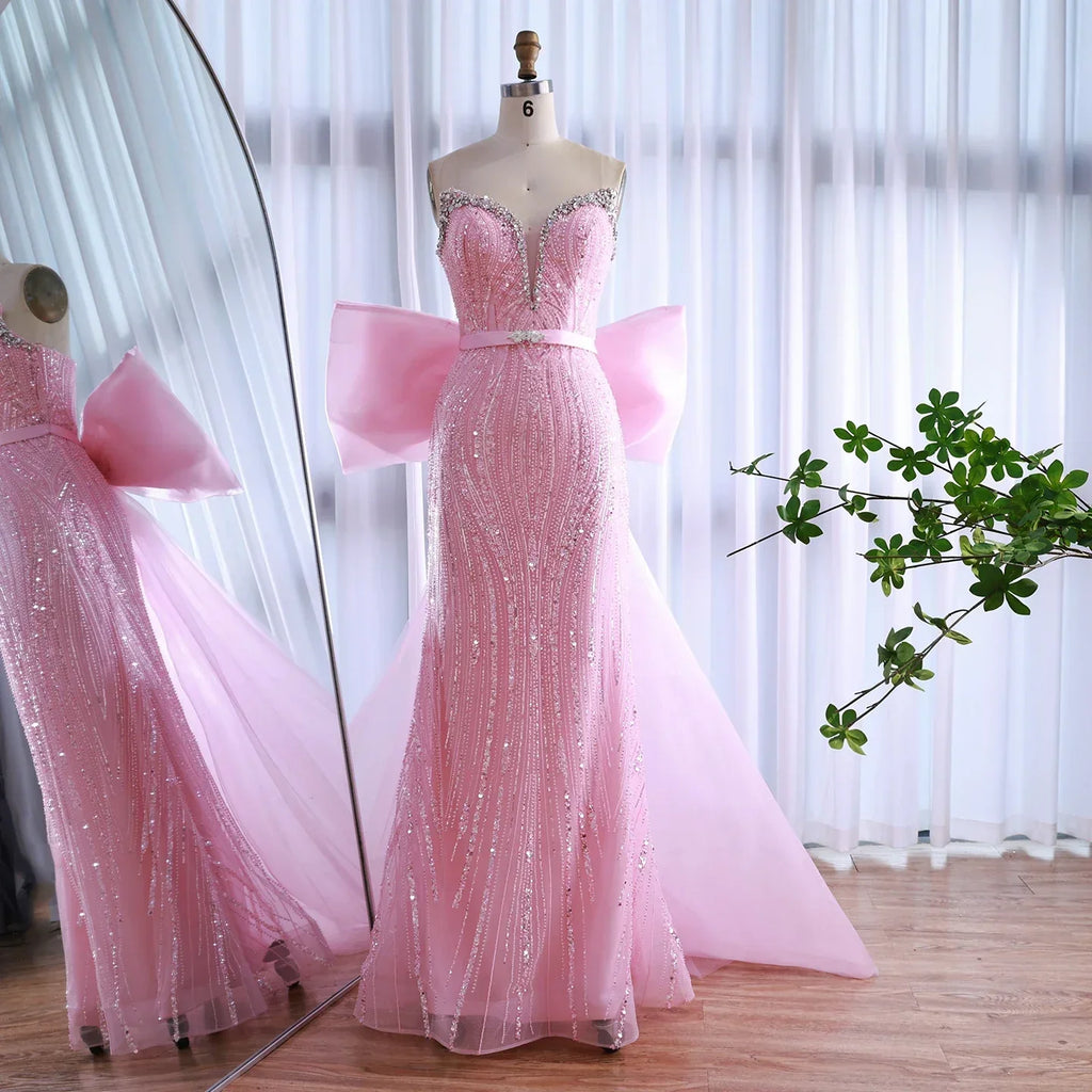 Luxury Dubai Pink Bow Evening Dress