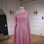 Luxury Feather One Shoulder Evening Dress with Cape Sleeves LA72763