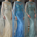 Luxury Dubai  Arabic Nude Mermaid Long Evening Dresses  With Cape