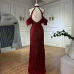 Luxury Silver Nude Mermaid Evening Dress with Beaded Tassel