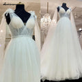 NumberSea NumberSea Plunging V Neck Boho Glitter Wedding Dress 2025 with Cape Vestito Donna Sexy Bridal Beach Wedding Gowns Backless