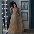 Luxury Nude A-Line Evening Dress with Pearls and Crystals