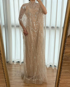 Luxury Champagne Kaftan Evening Gown Wedding Formal Dress