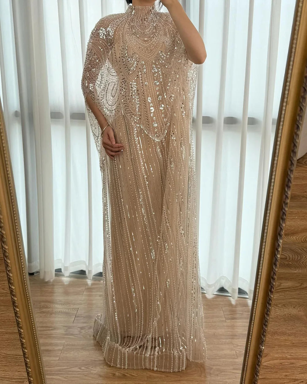 Luxury Champagne Kaftan Evening Gown Wedding Formal Dress