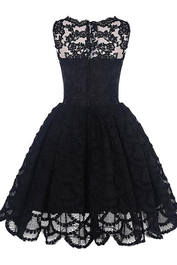 Lace A-Line Scalloped-Edge Vintage Homecoming Dress, Short Prom Dress