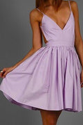 Simple  Spaghetti Straps V neck Homecoming Dress, Short Prom Dress