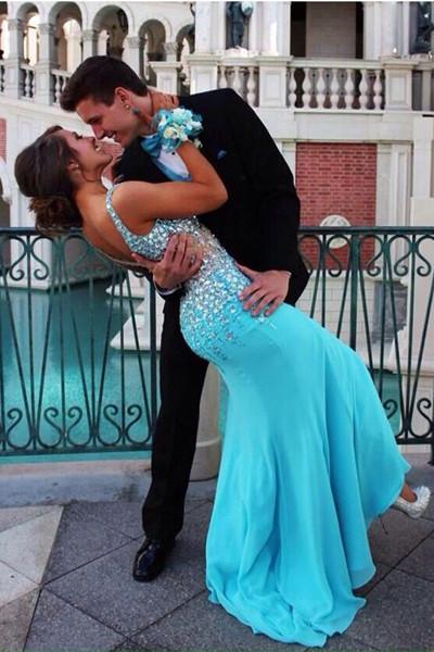 V-Neck Mermaid Court Train Long Prom Dress With Beading