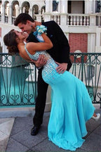 V-Neck Mermaid Court Train Long Prom Dress With Beading
