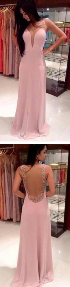 V-Neck Backless Long Prom Dresses, Pretty Evening Dresses Party Dresses