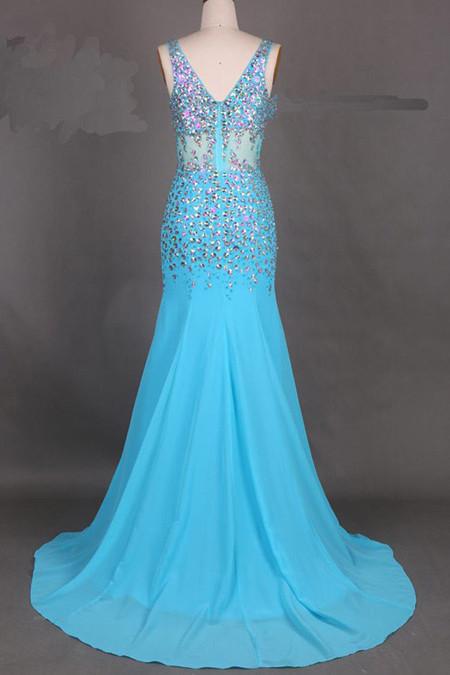 V-Neck Mermaid Court Train Long Prom Dress With Beading