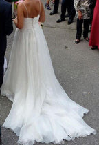 NumberSea White A-line Chiffon Simple V-neck Spaghetti Straps Court Train Wedding Dresses, MW257