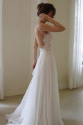 Chiffon Spaghetti Straps Simple Lace Backless Cheap Wedding Dresses