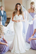 NumberSea White Sweetheart Trumpet Lace Up Appliques Wedding Dresses with Sweep Train, MW255