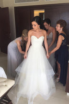 NumberSea White SimpleSweetheart Strapless Ruffles Open Back Cheap Wedding Dresses, MW228