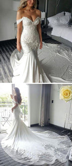 NumberSea Sweetheart Off Shoulder Mermaid Long Wedding Dress with Sweep Train, MW119