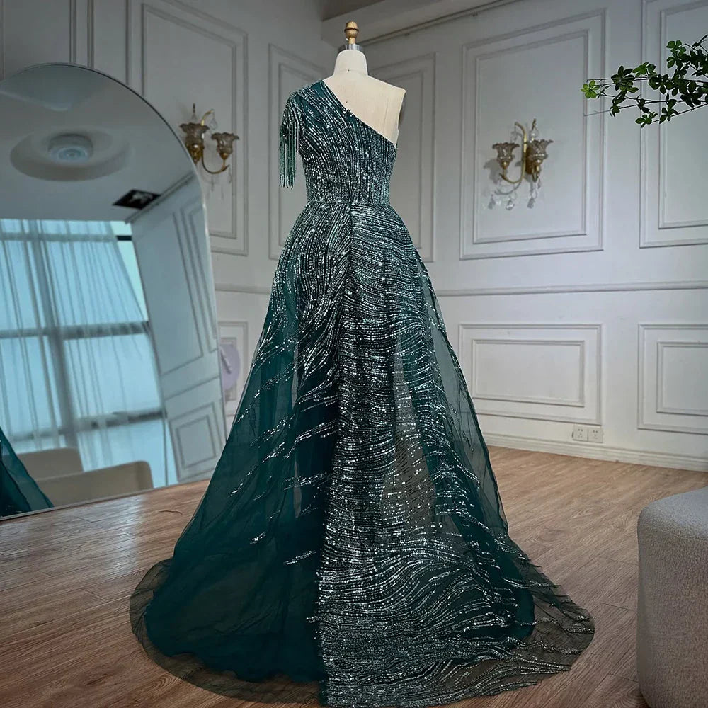 Luxury Green Evening Dress with Overskirt