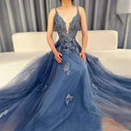Luxury Sage Green Lace A-Line Prom Dress with Spaghetti Straps