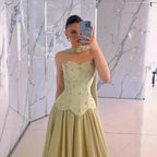 Classy Sage Green   A-Line Chiffon Evening Dress