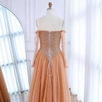 Luxury Nude Off Shoulder A-Line Beaded Evening Dress