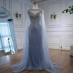 Luxury Nude Beaded Mermaid Evening Dress with Cape