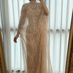 Luxury Champagne Kaftan Evening Gown Wedding Formal Dress