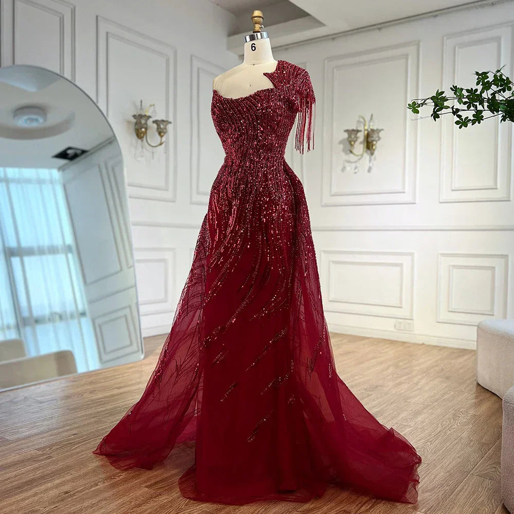Luxury Green Evening Dress with Overskirt