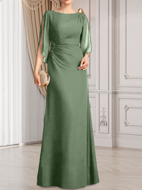 Sheath/Column Scoop Floor-Length Chiffon Mother of the Bride Dress With Pleated Beading