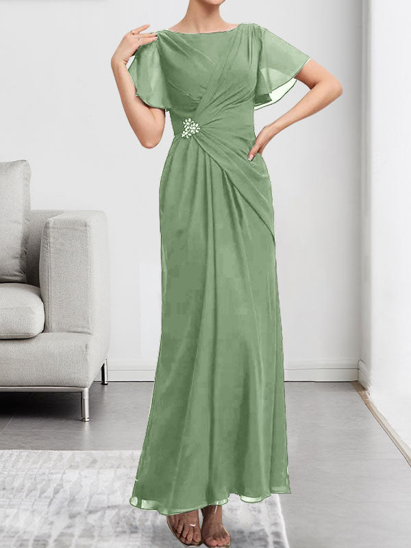 A-line Scoop Illusion Tea-Length Chiffon Lace Mother of the Bride Dress With Beading Sequins