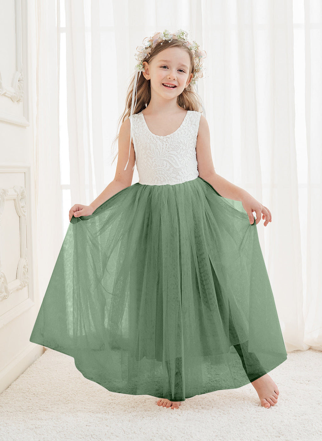 A-line Lace Tulle Ankle-length White Dress (2003227597)
