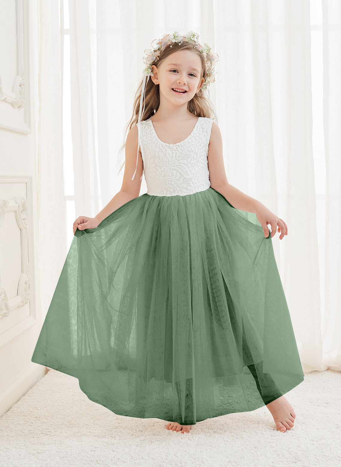 A-line Lace Tulle Ankle-length White Dress (2003227597)